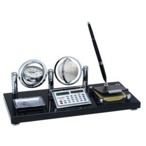 מעמד שולחני גלובוס קריסטל ושעון